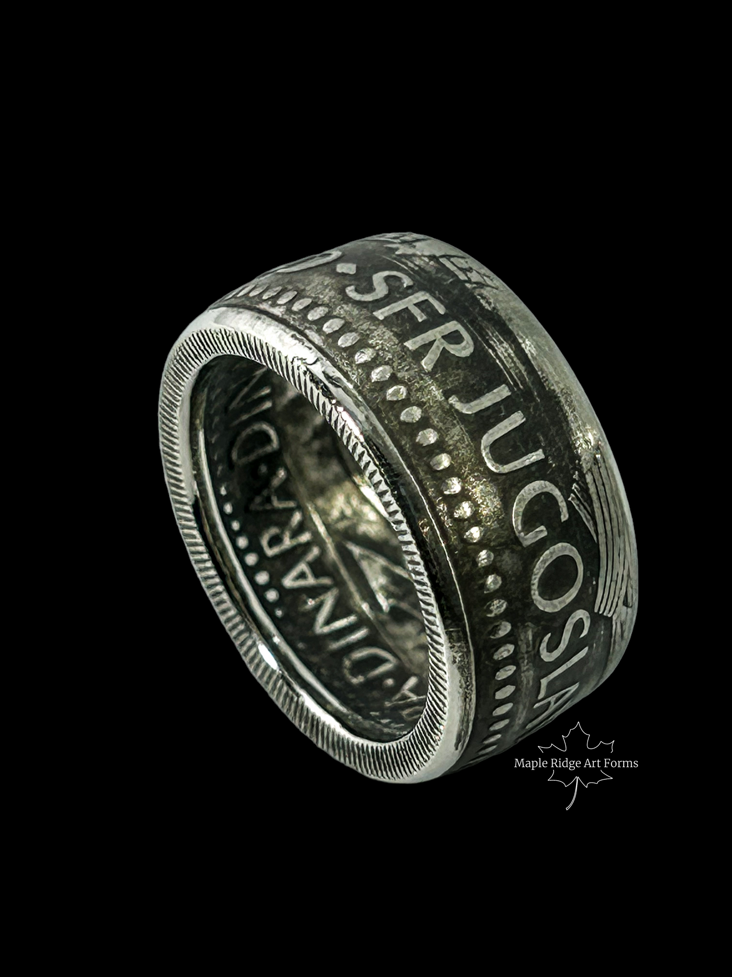Silver Encrypted Text Coin Ring