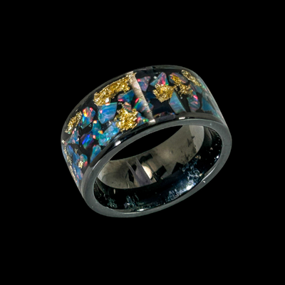 Gold Stardust Abalone Silver Ring